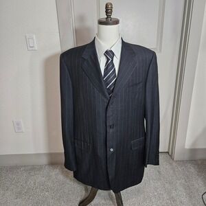 Canali Mens Pinstripe Wool Suit Jacket Blazer Charcoal Grey 3 Button Italy 48R